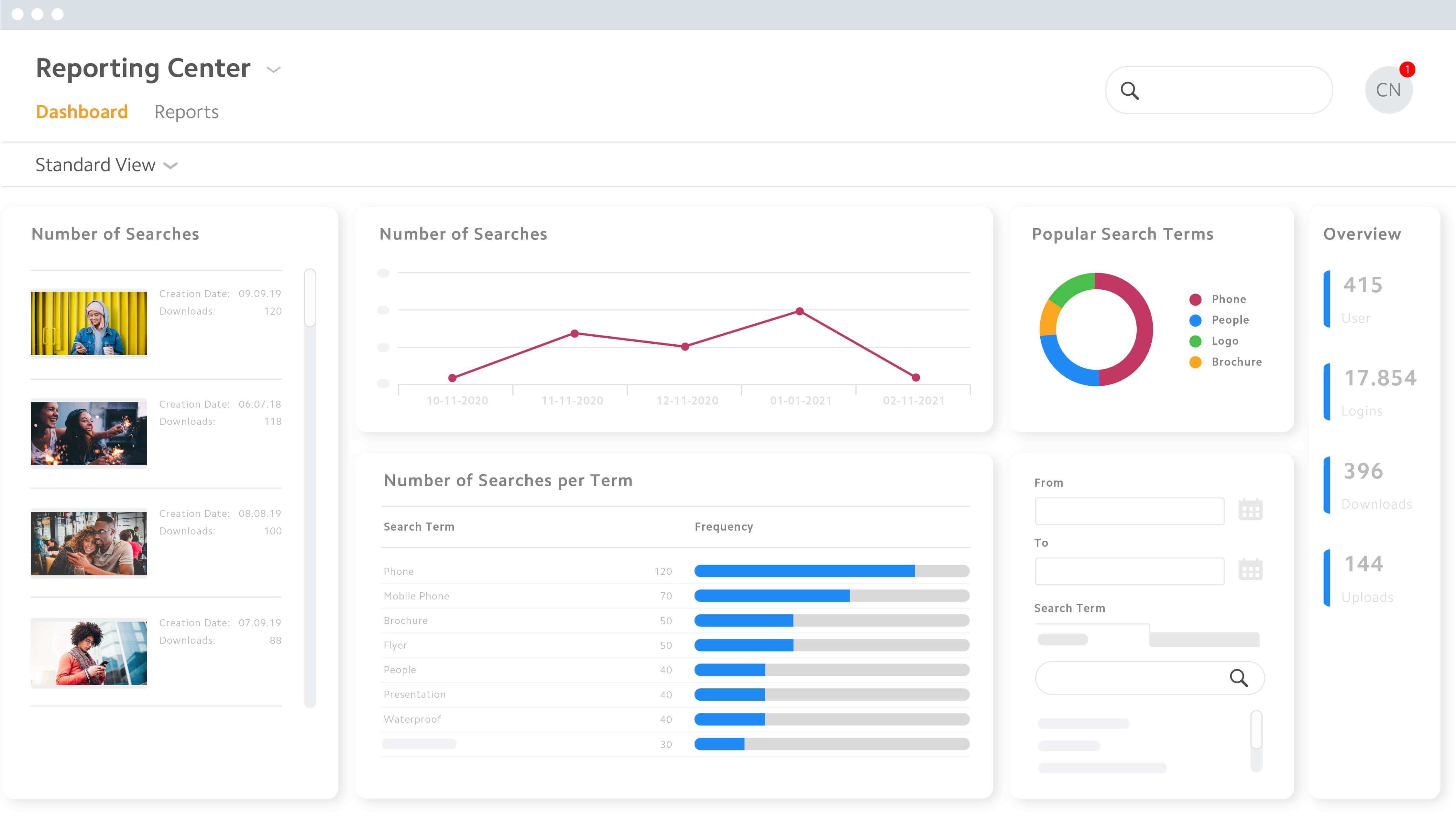 Reporting Center Digital Asset Manager Dashboard
